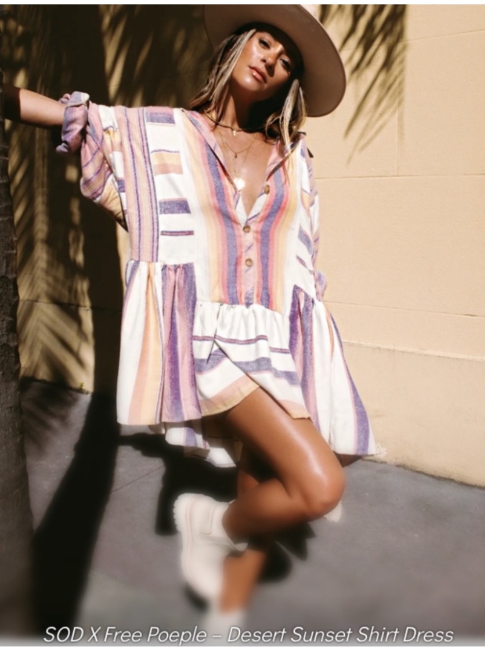 FREE PEOPLE Sunset Striped Brushed Flannel Shirt Dress Medium